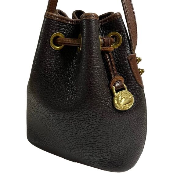 Vintage Dooney Bourke Drawstring Bucket Bag AWL Pebbled Brown Leather Crossbody - Picture 4 of 12
